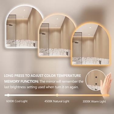 Arched Touchless 900 x 1100 LED Mirror - Three Light Temperatures - Acqua Bathrooms
