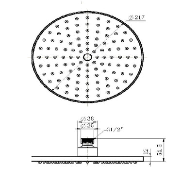 Abs | Round Matte Black Shower Head 215mm