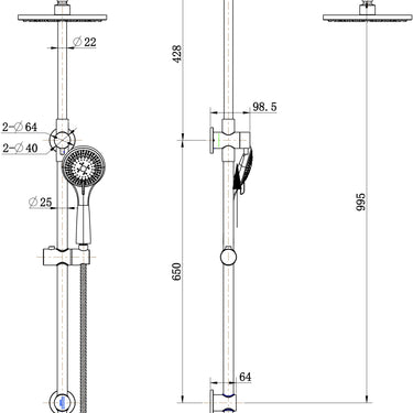 Star | Chrome Shower Column Set - Top Inlet with 200mm Brass Shower Head