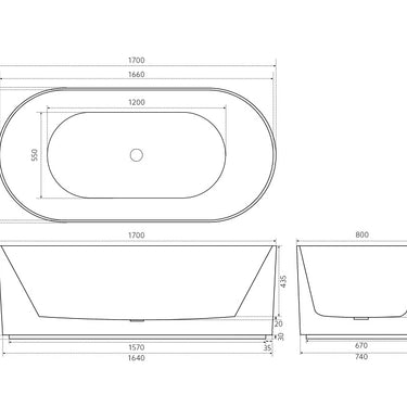 CETO | Ally Groove 1700mm Matte White  Freestanding Bathtub