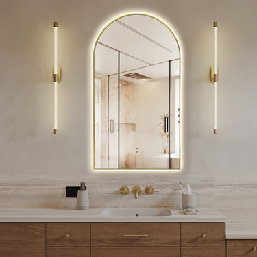 Arched Touchless 500 x 900 Back-Lit Brushed Gold LED Mirror - Three Light Temperatures - Acqua Bathrooms