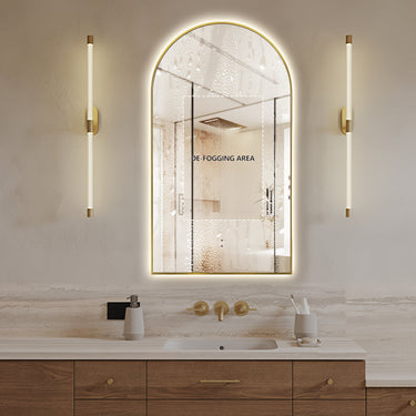 Arched Touchless 500 x 900 Back-Lit Brushed Gold LED Mirror - Three Light Temperatures - Acqua Bathrooms