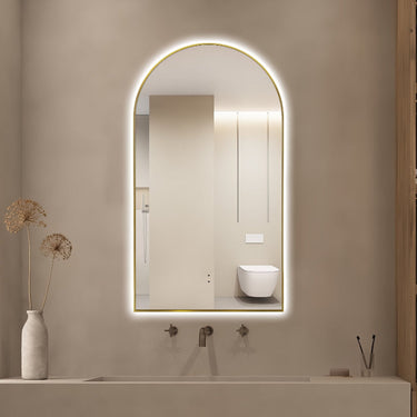 Arched Touchless 500 x 900 Back-Lit Brushed Gold LED Mirror - Three Light Temperatures - Acqua Bathrooms