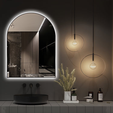 Arched Touchless 750 x 1000mm Back-Lit Matte Black LED Mirror - Three Light Temperatures - Acqua Bathrooms