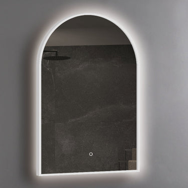 Arched 600 x 900mm Matte White LED Mirror - Three Light Temperatures - Acqua Bathrooms