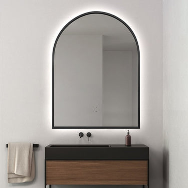 Arched Touchless 750 x 1000mm Back-Lit Matte Black LED Mirror - Three Light Temperatures - Acqua Bathrooms