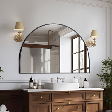 Arched Matte Black 1500 x 1000 Framed Mirror - Acqua Bathrooms