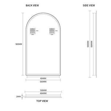 Indulge | Arched Matte Black 500 x 900 Framed Mirror - Acqua Bathrooms