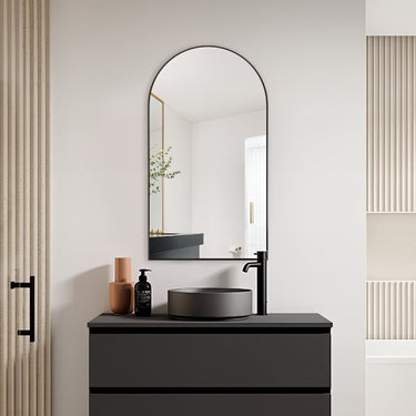 Arched Matte Black 500 x 900 Framed Mirror - Acqua Bathrooms