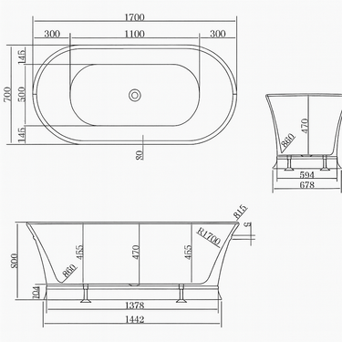 Balmoral Hampton 1700mm Gloss White Oval Freestanding Bath - Acqua Bathrooms