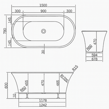 Balmoral Hampton 1500mm Gloss White Oval Freestanding Bath - Acqua Bathrooms