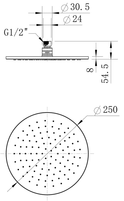 Brass | Brushed Bronze Round shower Head 250mm