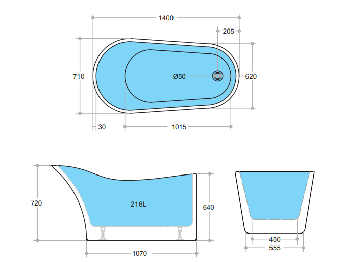 Bevel | 1400 Round Freestanding High Back Bath Tub