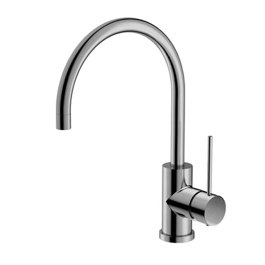 Round Brushed Nickel Gooseneck Sink Mixer