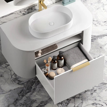 Bondi | Satin White Fluted 900mm Curve Vanity