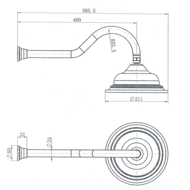 Chrome Bordeaux Shower Head With Shower Arm