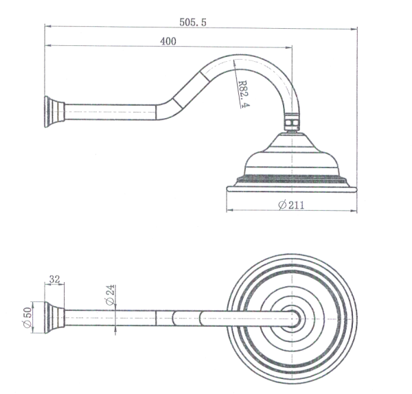 Matte Black Bordeaux Shower Head With Shower Arm