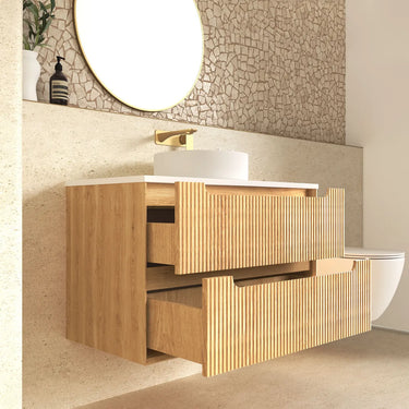 Otti | Byron Fluted 900mm Woodland Oak Wall Hung Vanity