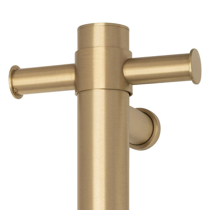 Thermo | Brushed Brass Straight Round Vertical Single Heated Towel Rail | W142xH900xD100mm
