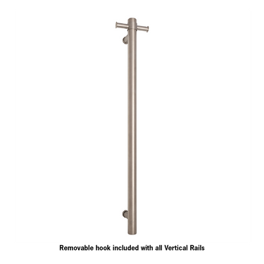 Thermo | Brushed Round Vertical Single Heated Towel Rail | W142xH900xD100mm