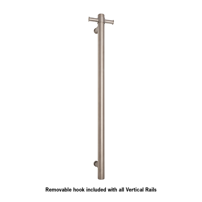 Thermo | Brushed Round Vertical Single Heated Towel Rail | W142xH900xD100mm