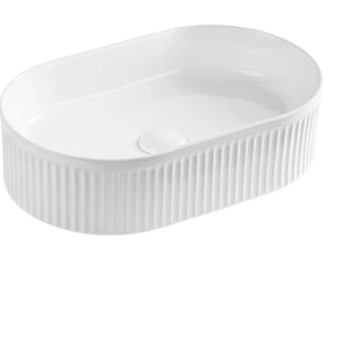VITO Athena Matte White 490mm Fluted Oval Ceramic Above-Counter Basin