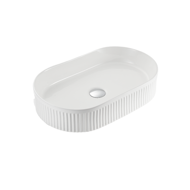VITO Athena Matte White 590mm Fluted Oval Ceramic Above-Counter Basin