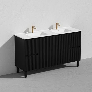 CETO | Brighton 1500 Matte Black Double Bowl Floor PVC Cabinet