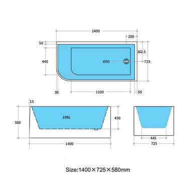 CETO | Casey 1400 Right Corner Fit Freestanding Bath Tub