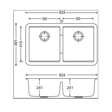 Carysil | 824 Nera Black Granite Kitchen Sink - Acqua Bathrooms