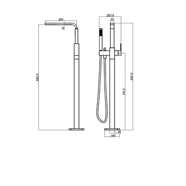 Chao | Brushed Nickel Freestanding Bath Mixer With Hand shower