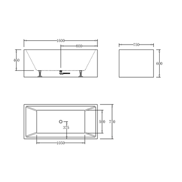 Square Multifit 1600mm Gloss White Freestanding Bath - Acqua Bathrooms