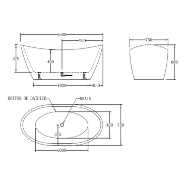 Verona 1500mm High End Gloss White Freestanding Bath - Acqua Bathrooms