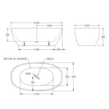 Oval Egg Shape 1700mm Gloss White Freestanding Bath - Acqua Bathrooms