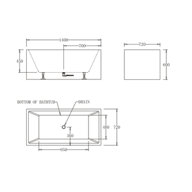 Square Multifit 1400mm Gloss White Freestanding Bath - Acqua Bathrooms