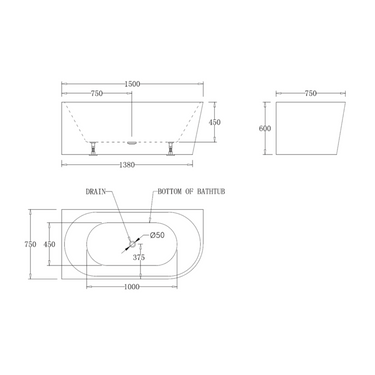 Luna 1500mm Left Corner Gloss White Freestanding Bath