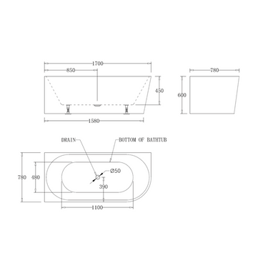 Luna 1700mm Left Corner Gloss White Freestanding Bath - Acqua Bathrooms