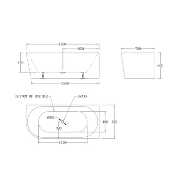 Luna 1700mm Right Corner Gloss White Freestanding Bath - Acqua Bathrooms
