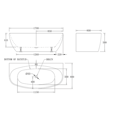 Oval Egg Shape 1700mm Gloss White Back to Wall Freestanding Bath - Acqua Bathrooms