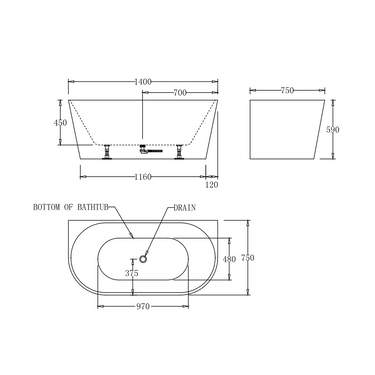 Harmony Round 1400mm Gloss White Back to Wall Freestanding Bath - Acqua Bathrooms