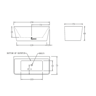 Lume Square 1500mm Gloss White Back to Wall Freestanding Bath - Acqua Bathrooms