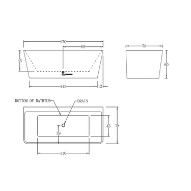 Lume Square 1700mm Gloss White Back to Wall Freestanding Bath - Acqua Bathrooms