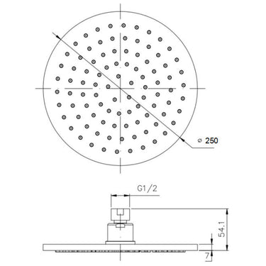 Classic Brushed Nickel 250mm Round Shower Head - Acqua Bathrooms