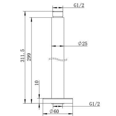 Classic Matte Black 300mm Round Ceiling Arm - Acqua Bathrooms