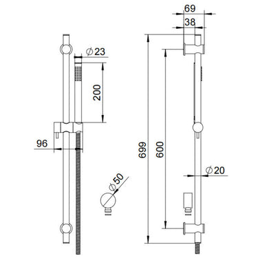 Classic Brushed Gold Slim Shower Rail Set