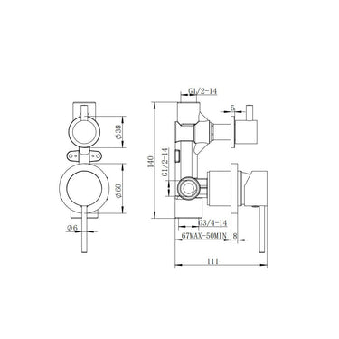 Classic Chrome Separate Wall Mixer Diverter