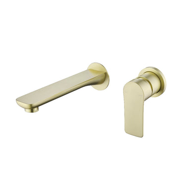Glamour Brushed Gold Wall Basin Mixer & Bath Spout - Round Back Plates