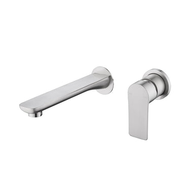 Glamour Brushed Nickel Wall Basin Mixer & Bath Spout - Round Back Plates
