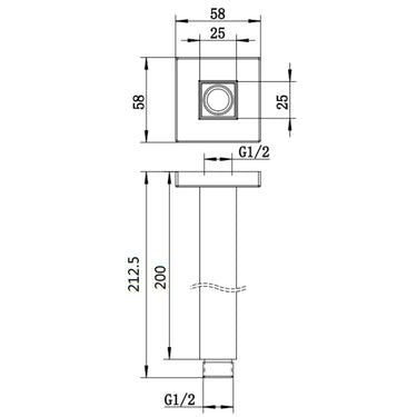 Luxury Matte Black 300mm Square Ceiling Arm - Acqua Bathrooms