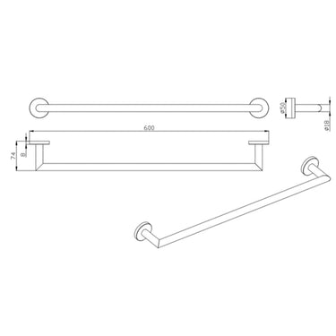 Parker Matte Black 600mm Single Towel Holder - Acqua Bathrooms